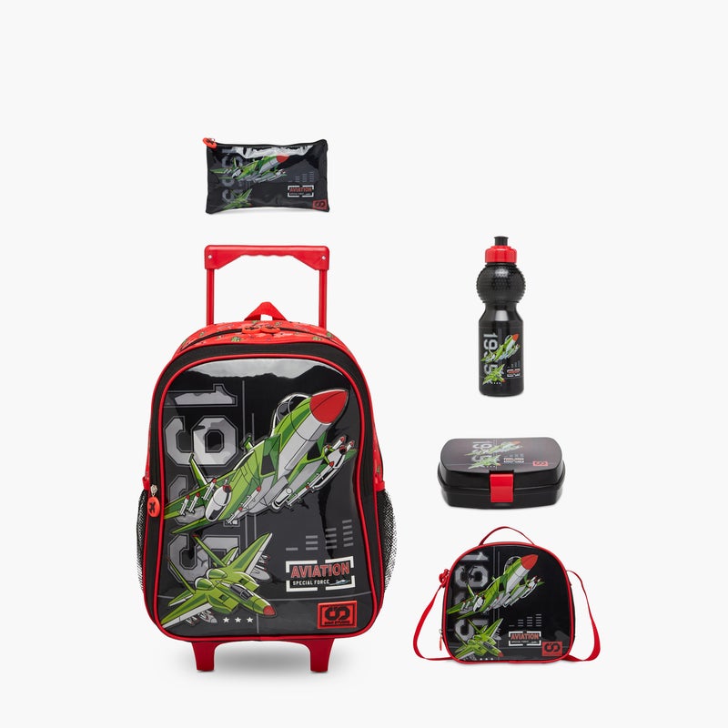 sami_studio 16 Inch Trolley-Aviation-Set Of 5-2 Cmprt With Zip- (Polyester ) Multicolor \ 34X20X47.5 - Image 1
